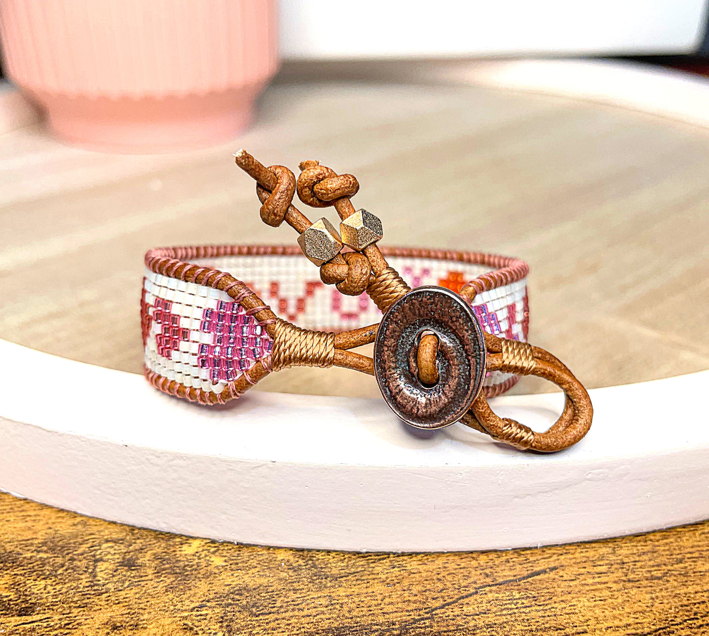 LOVE Hearts Bead Loom Woven Bracelet
