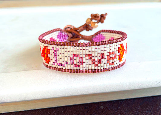 LOVE Hearts Bead Loom Woven Bracelet