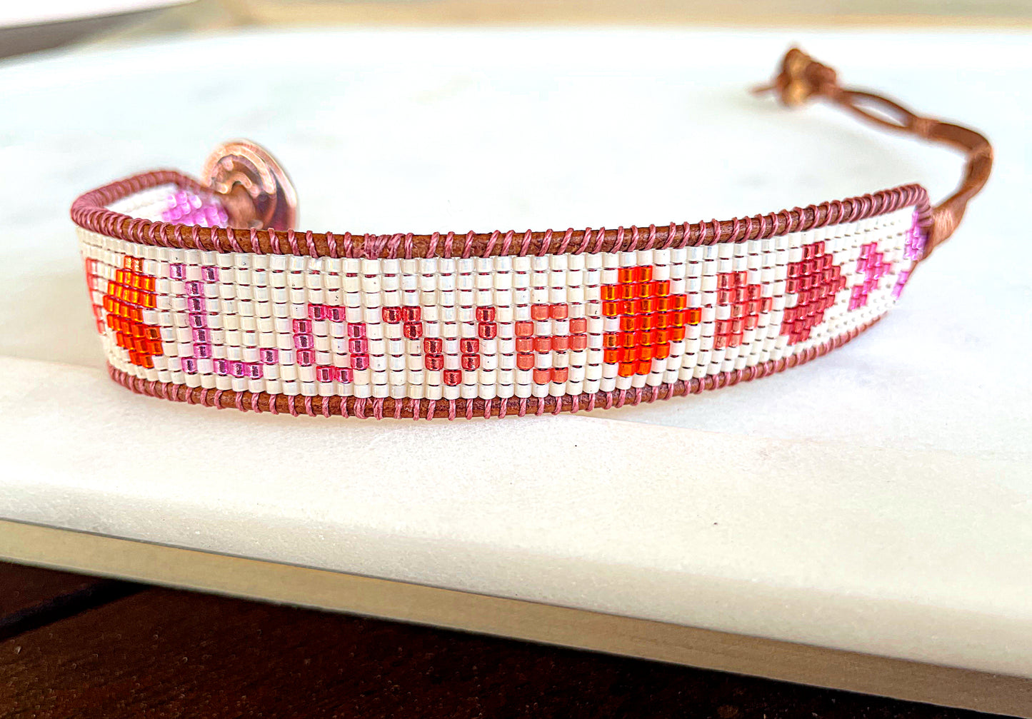 LOVE Hearts Bead Loom Woven Bracelet