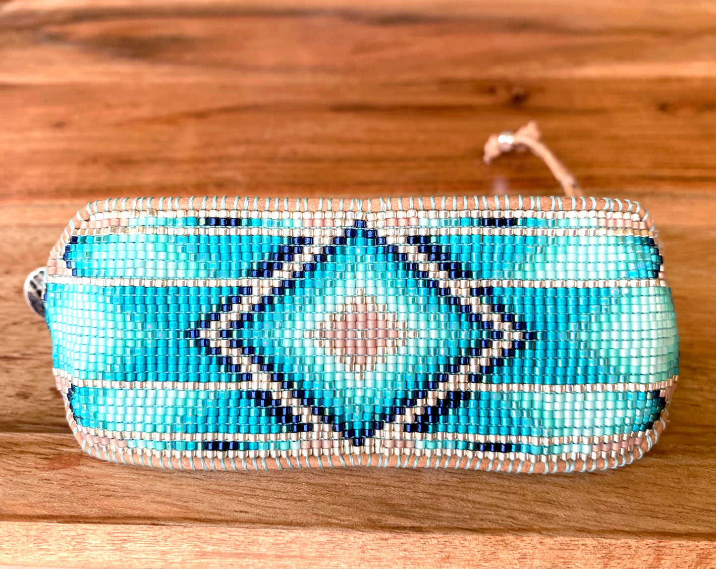 Seafoam Bead Loom Woven Wide Beaded Cuff Bracelet
