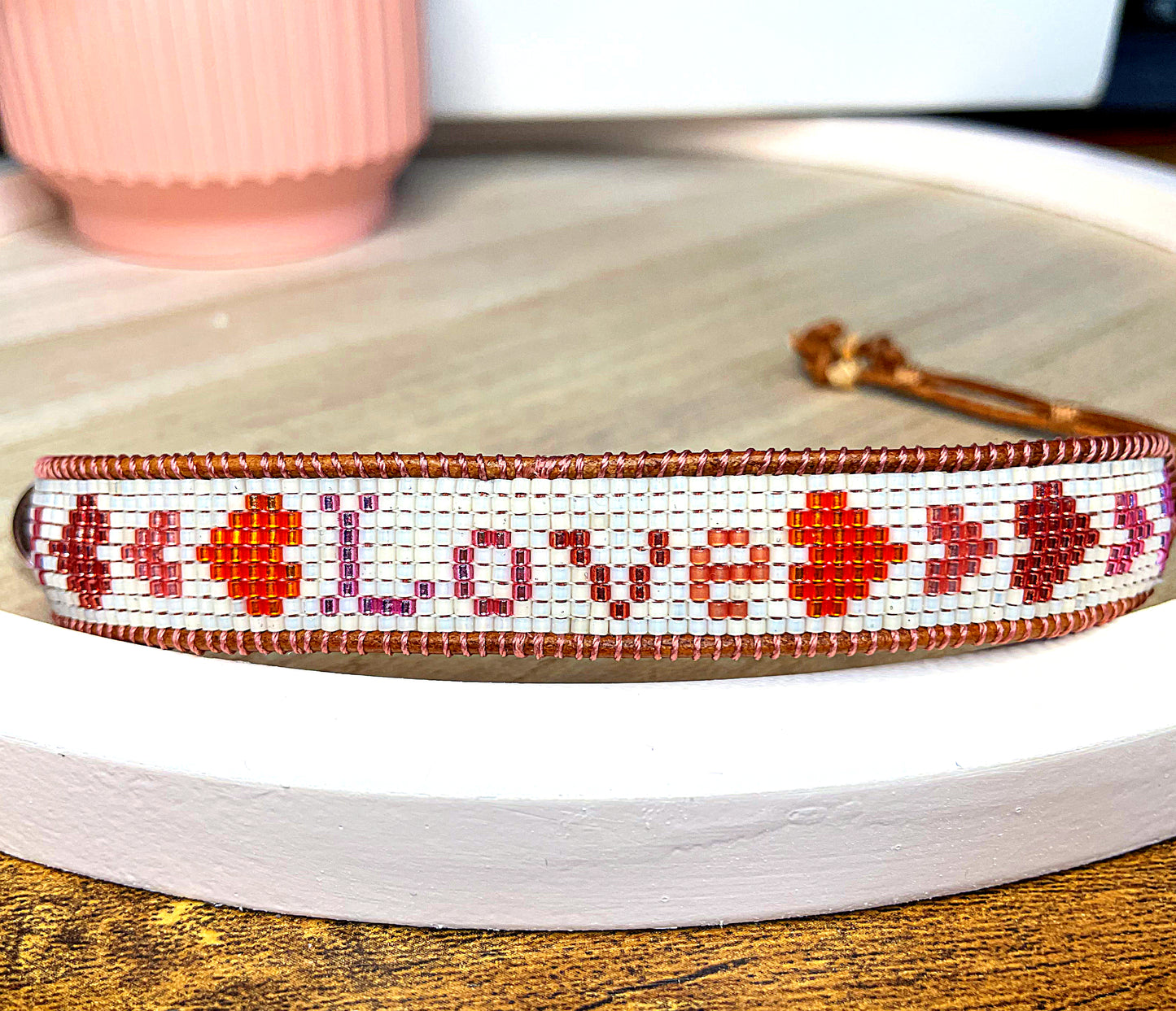 LOVE Hearts Bead Loom Woven Bracelet