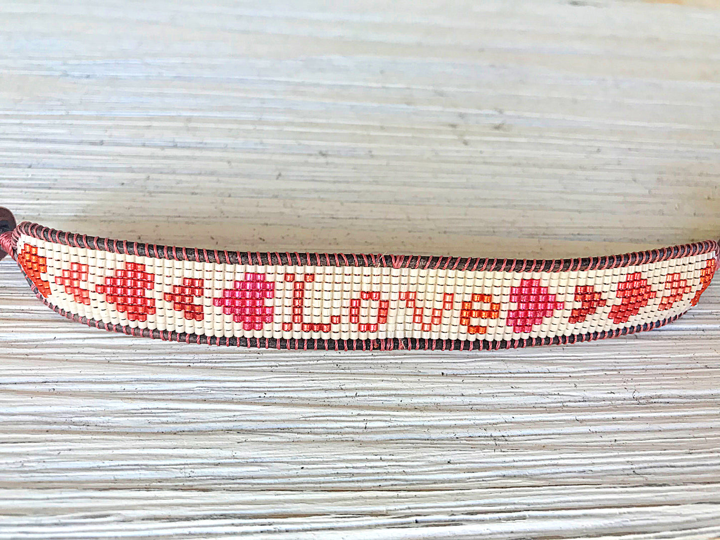 LOVE Hearts Bead Loom Woven Bracelet