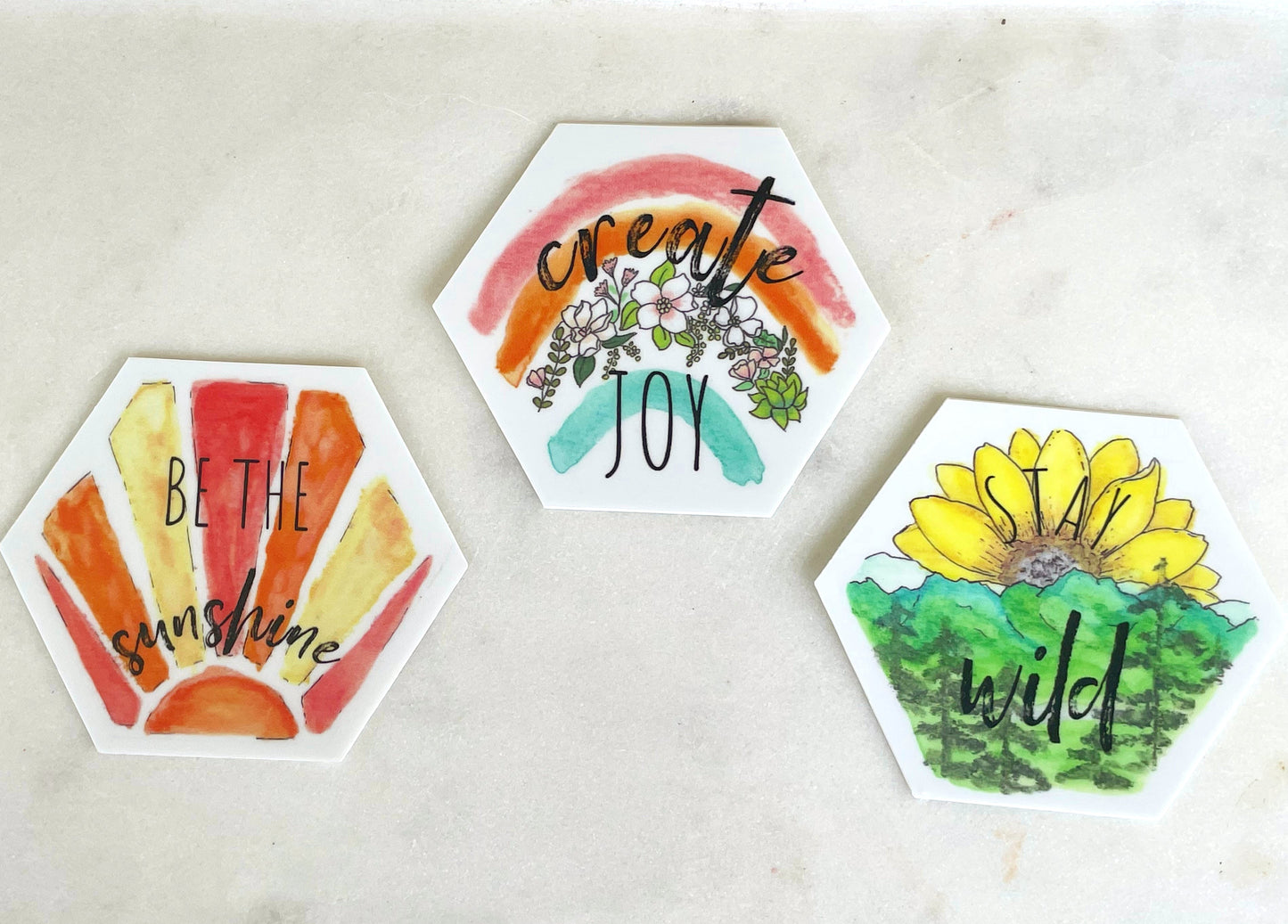 Create Joy Rainbow Hexagon Sticker