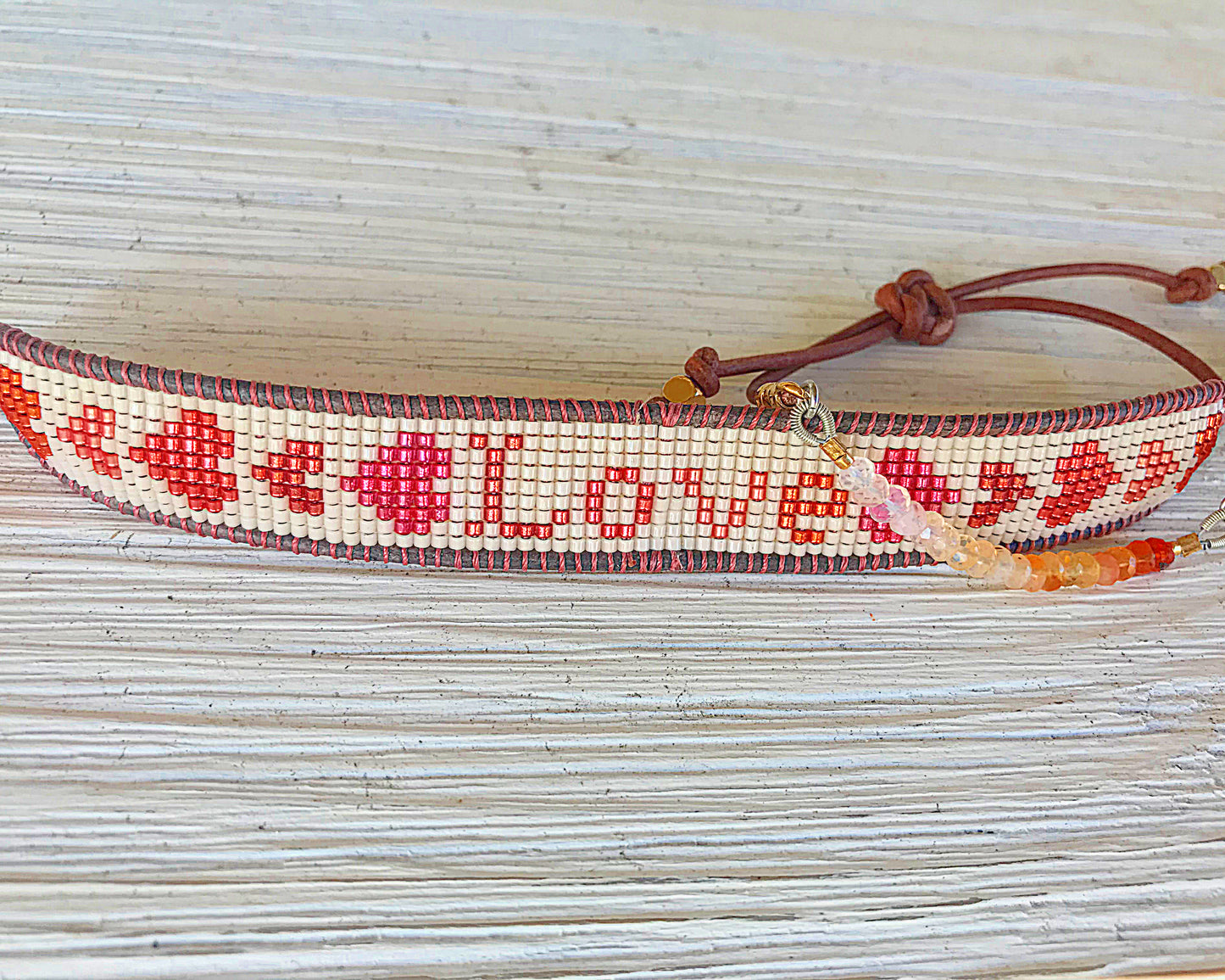 LOVE Hearts Bead Loom Woven Bracelet