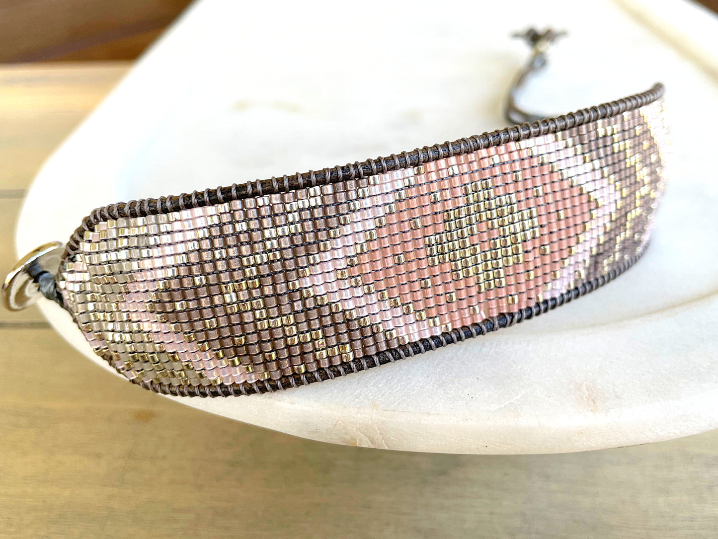 Loom Woven Silver to Rose Gold Tribal Chevron beaded friendship bracelet