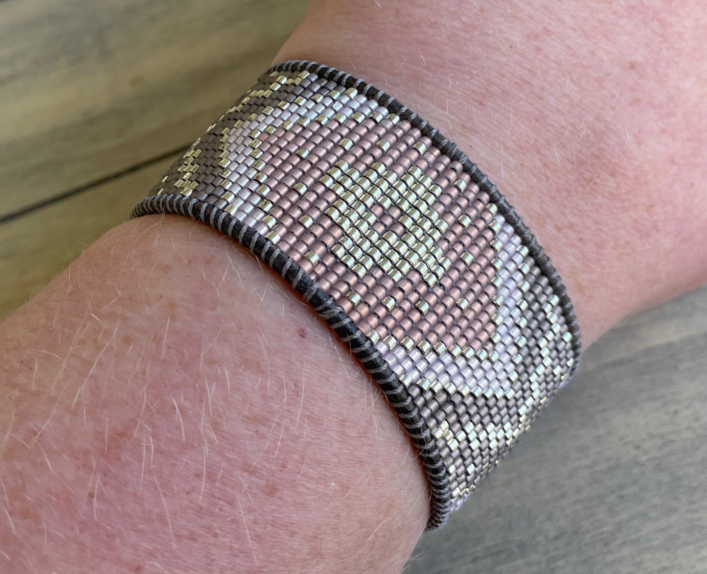 Loom Woven Silver to Rose Gold Tribal Chevron beaded friendship bracelet