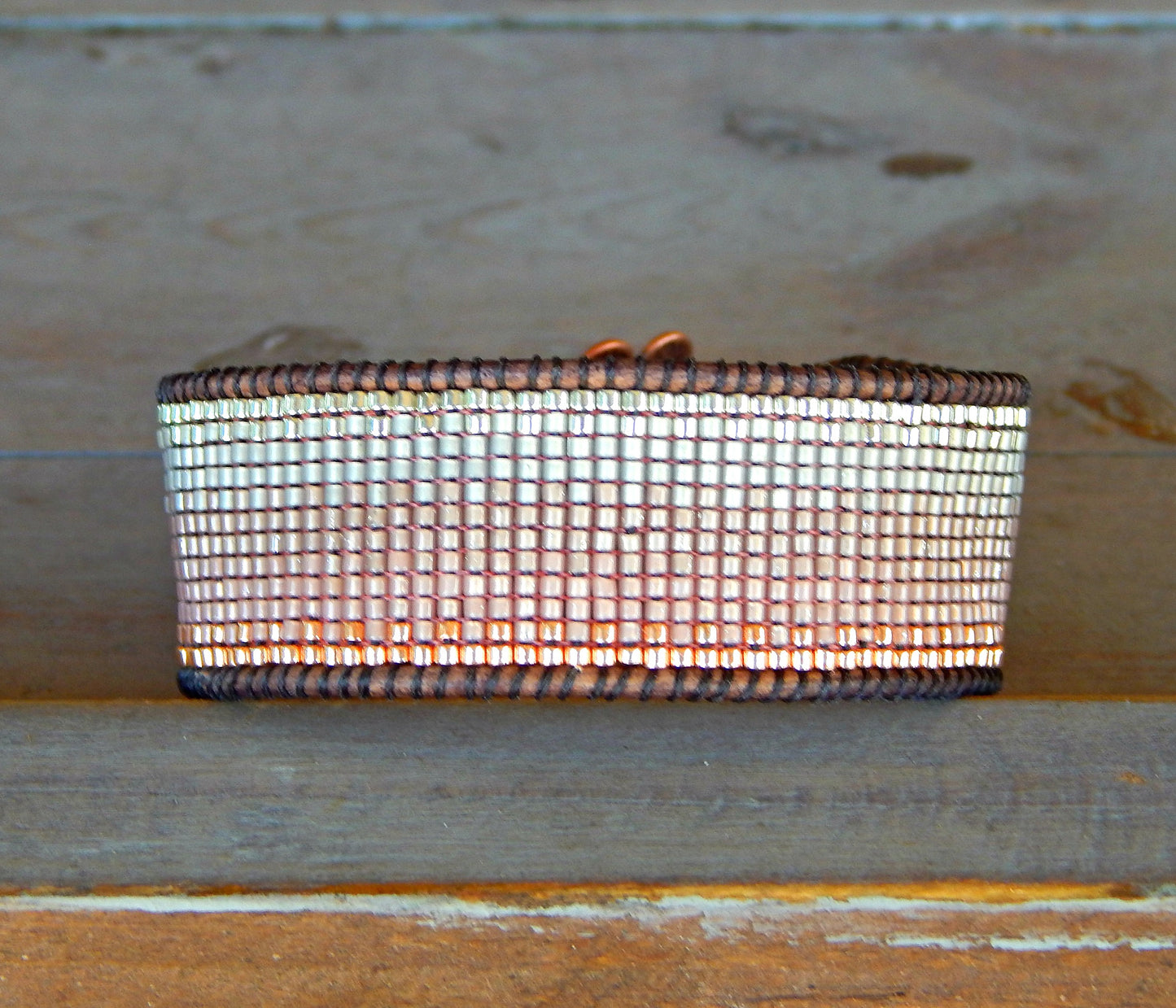 Ombre Copper to Silver tone Hand Beaded Cuff Bracelet