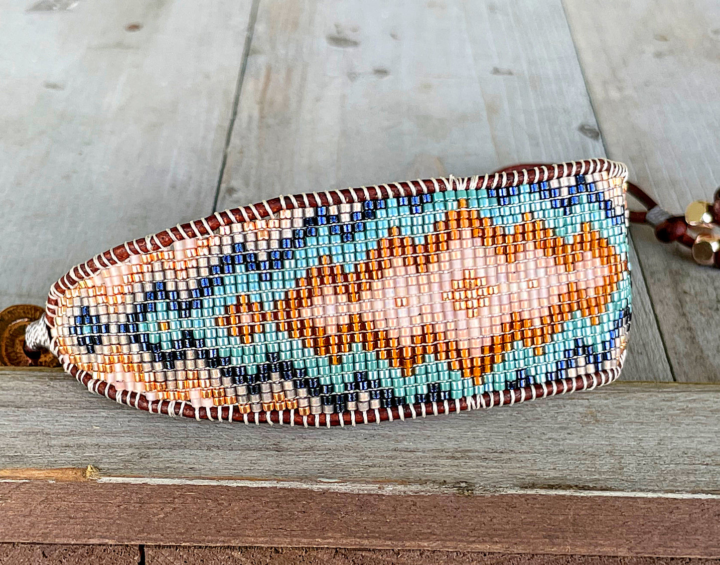 Copper Gray Navy and Blush Tribal Expanded Diamond beaded friendship bracelet