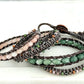 Gray, Blush Quartz, Jade, and Rose Gold Beaded Leather Wrap Bracelet