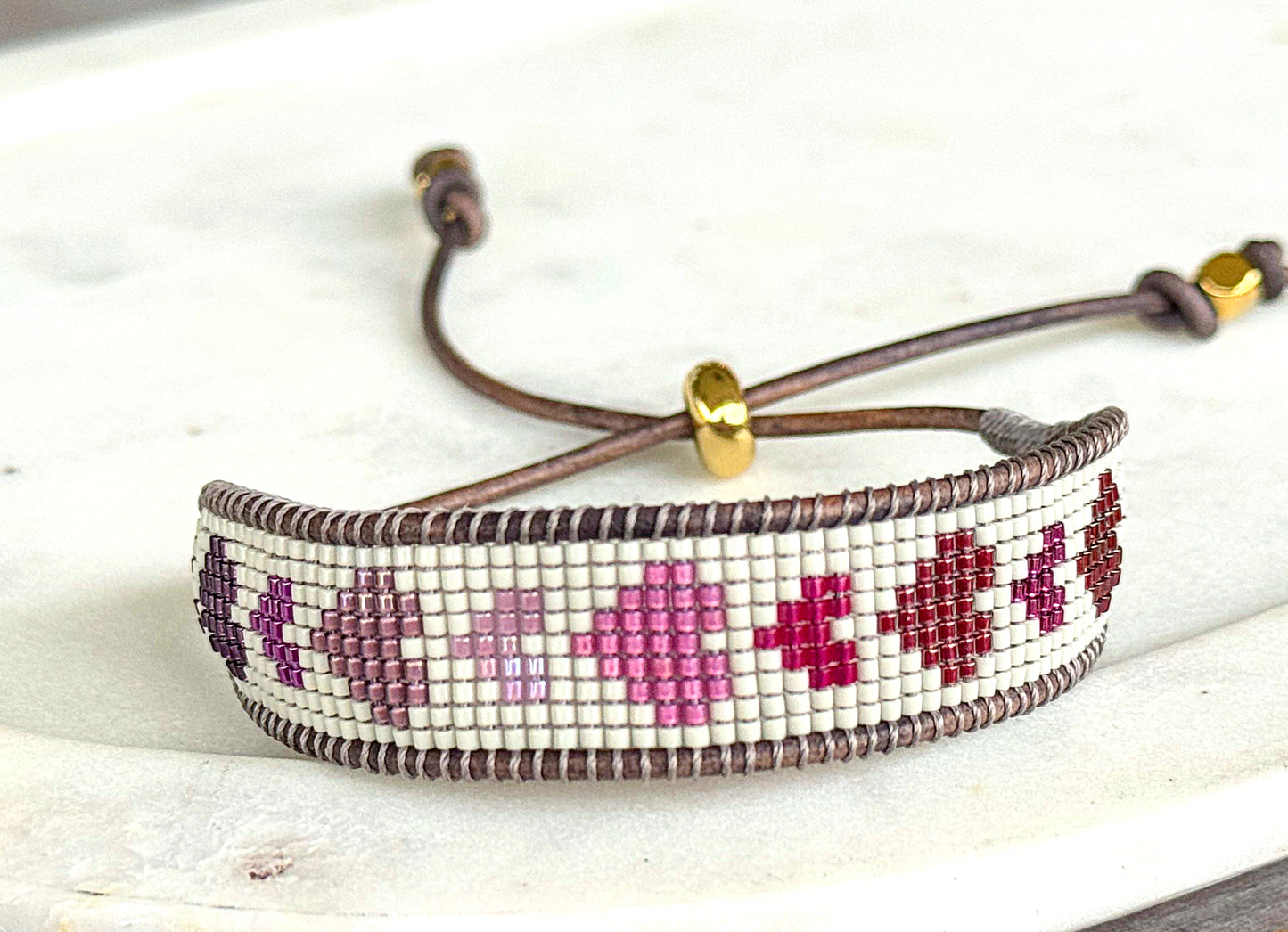 Bead Loom Woven Heart Adjustable Bracelet