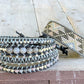 Neutral Gray, Beige and Silver Beaded Macrame Bracelet Set