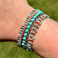 Turquoise Blues and Green Beaded Macrame and Leather Bracelet