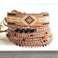 Black, Honey Tan, and Gold starburst Western Geometric Loom and Macrame Bracelet stack set