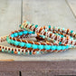 Turquoise Blues and Green Beaded Macrame and Leather Bracelet