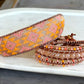 Sunshine, Peach, and Coral Sunstone and Beaded Macrame 3x Leather wrap bracelet