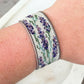 Lavender Floral Bead Loom Woven Bracelet with Leather Trim