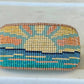 Golden Sun Over Waves Bead Loom Woven Bracelet with Slide adjustable Clasp and Leather Trim