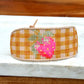 Strawberry Bead Loom Woven bracelet with yellow gingham