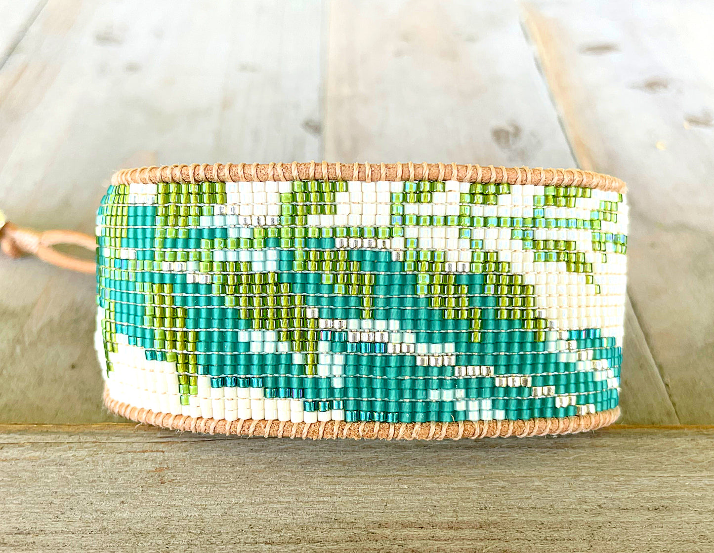 Fern and leaf Bead Loom Woven Cuff Bracelet