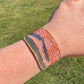 Western Sunrise Bead Loom Woven American Landscape Leather trimmed, adjustable bracelet