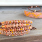 Sunstone, sunshine, peach fuzz, coral and glass bead Adjustable Leather Bracelet