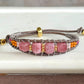 Peony Pink, Purple, and Gold Slide Adjustable Beaded Macrame Bracelet Set