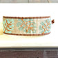 Monstera Palm Leaf Bead Loom Woven Adjustable Leather trim Bracelet