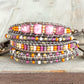 Peony Pink, Purple, and Gold Slide Adjustable Beaded Macrame Bracelet Set