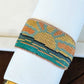 Golden Sun Over Waves Bead Loom Woven Bracelet with Slide adjustable Clasp and Leather Trim