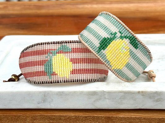 Lemon beaded bracelet with pink stripes