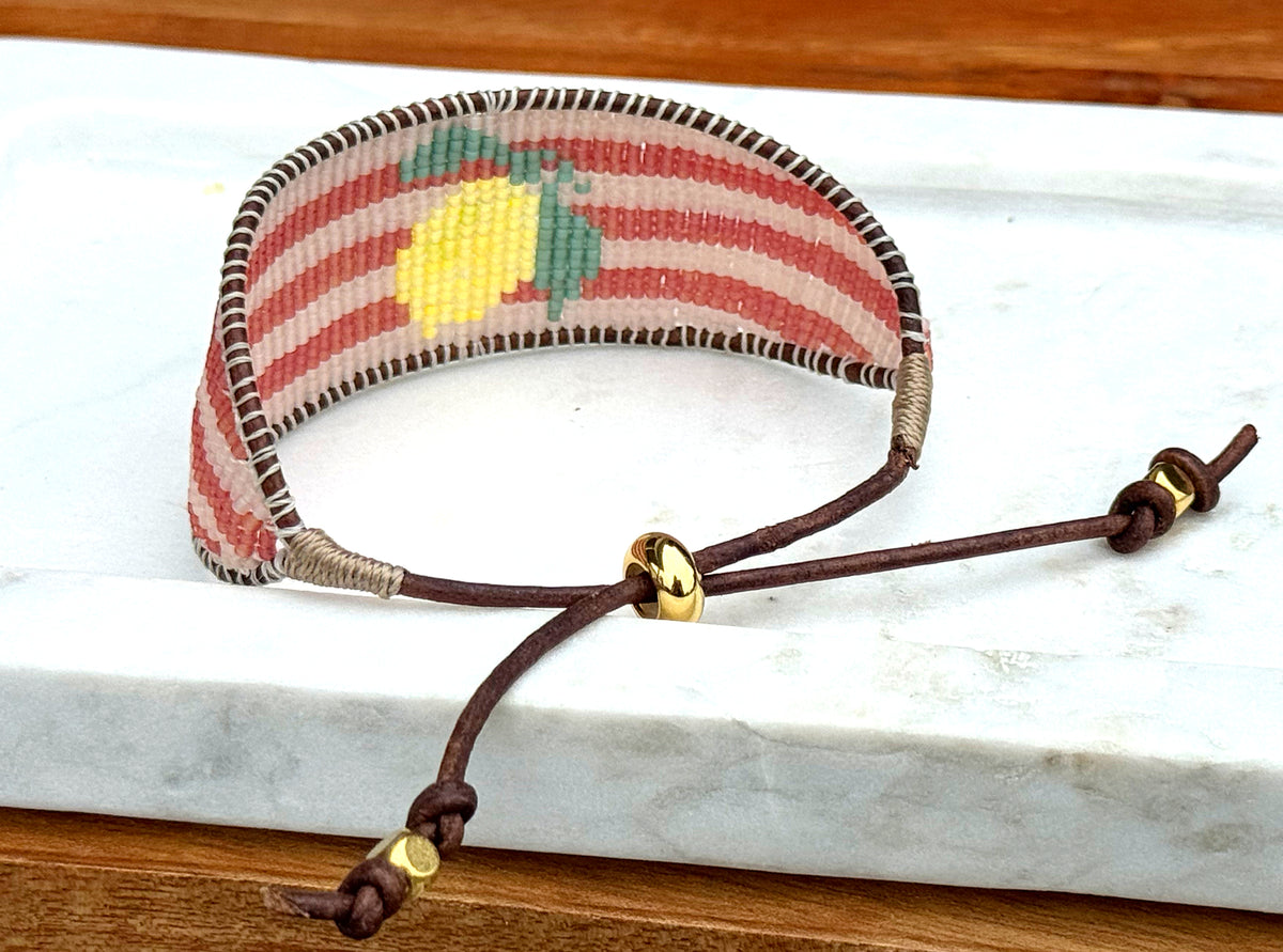Lemon beaded bracelet with pink stripes