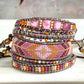 Peony Pink, Purple, and Gold Geometric Arrow Loom and Macrame Bracelet stack set