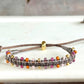 Peony Pink, Purple, and Gold Slide Adjustable Beaded Macrame Bracelet Set