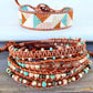 Earthy Tan Turquoise and Silver Western Geometric Loom and Macrame Bracelet stack set