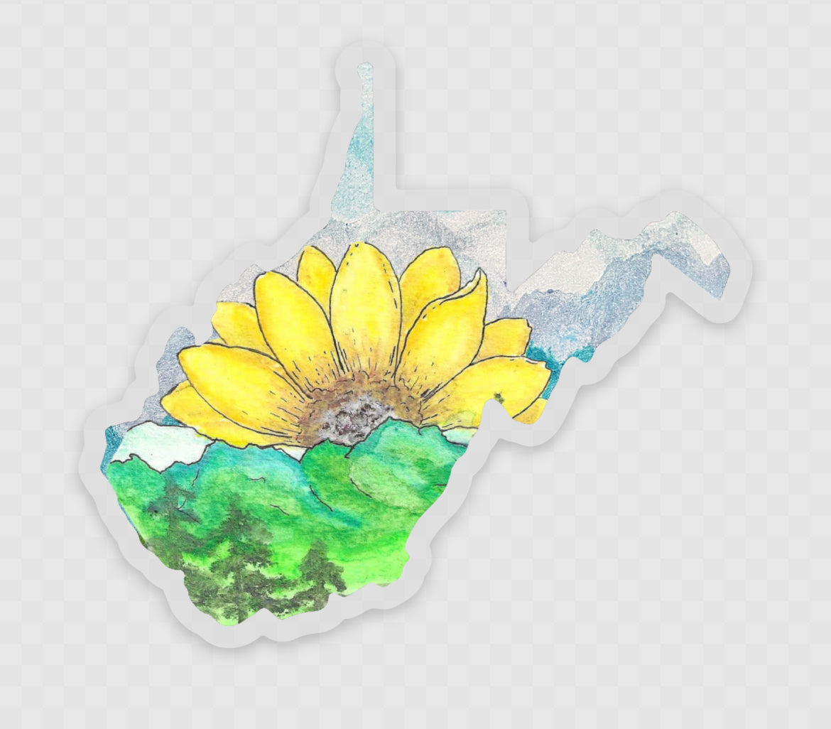 Sunflower Mountains West Virginia clear watercolor sticker, vinyl waterproof decal