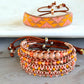 Sunstone, sunshine, peach fuzz, coral and glass bead Adjustable Leather Bracelet