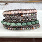 Gray, Blush Quartz, Jade, and Rose Gold Beaded Leather Wrap Bracelet