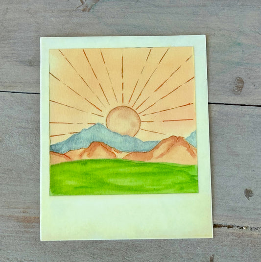 Western sunrise Polaroid style Watercolor Landscape waterproof vinyl decal