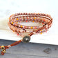 Sunshine, Peach, and Coral Sunstone and Beaded Macrame 3x Leather wrap bracelet