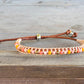 Sunstone, sunshine, peach fuzz, coral and glass bead Adjustable Leather Bracelet