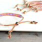 Rose Opal Sunset Beaded Macrame Adjustable Leather Bracelet Set