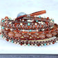 Smoky Quartz Tan, turquoise and silver macrame 3 wrap bracelet