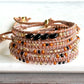 Black, Honey Tan, and Gold starburst Western Geometric Loom and Macrame Bracelet stack set