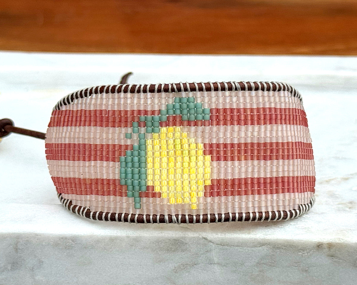 Lemon beaded bracelet with pink stripes