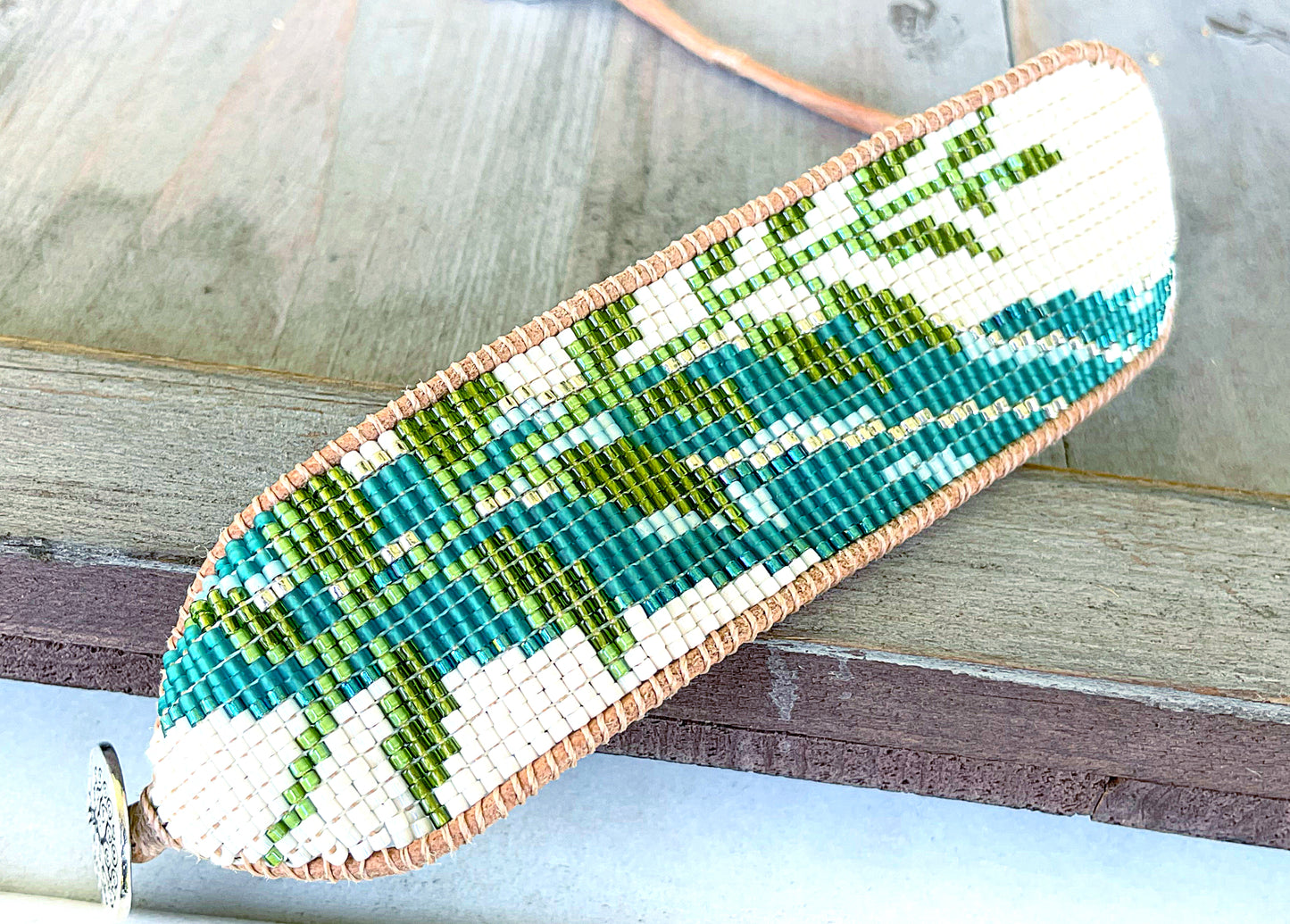 Fern and leaf Bead Loom Woven Cuff Bracelet