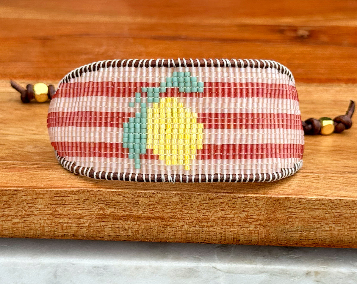 Lemon beaded bracelet with pink stripes