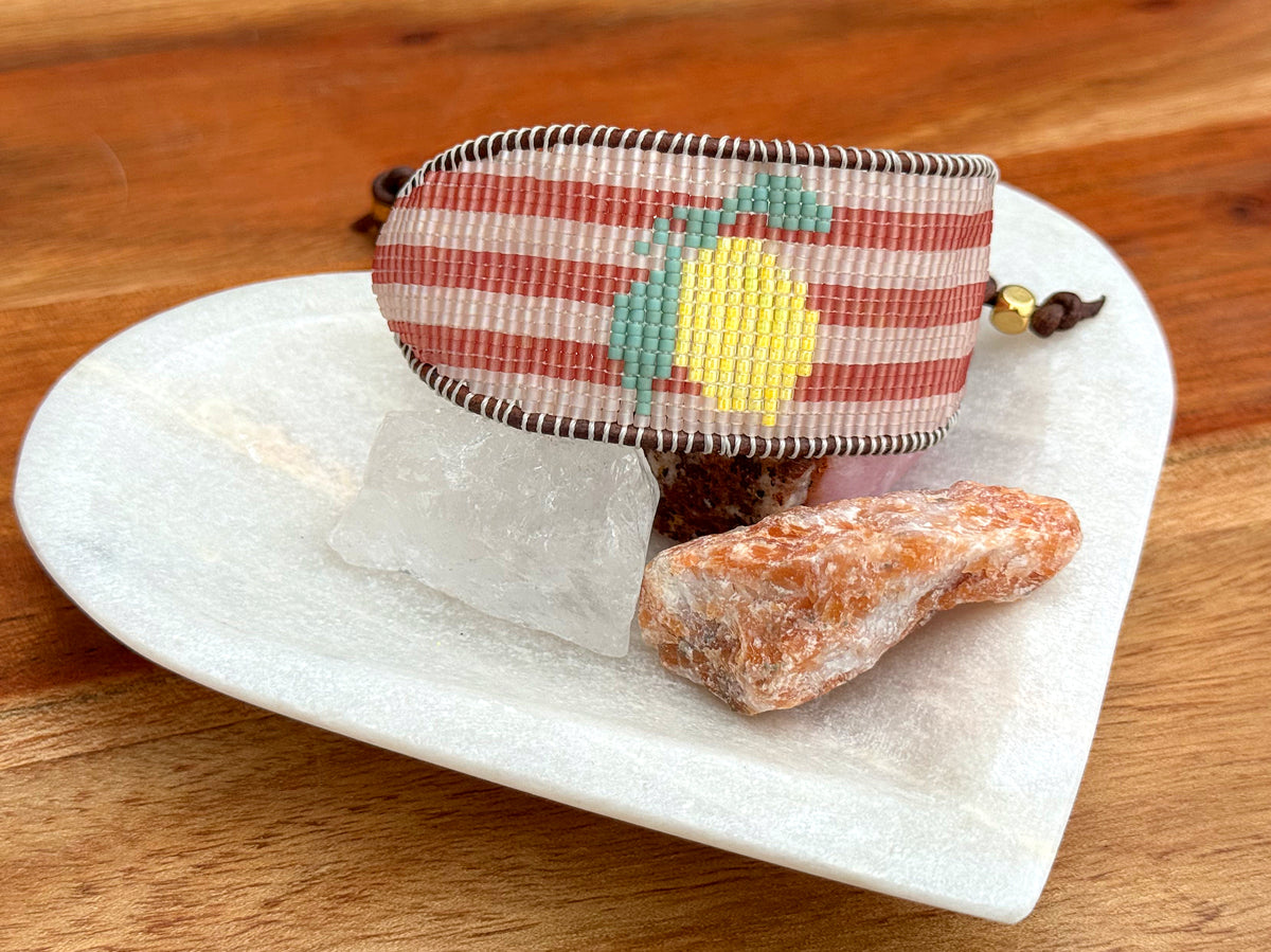 Lemon beaded bracelet with pink stripes