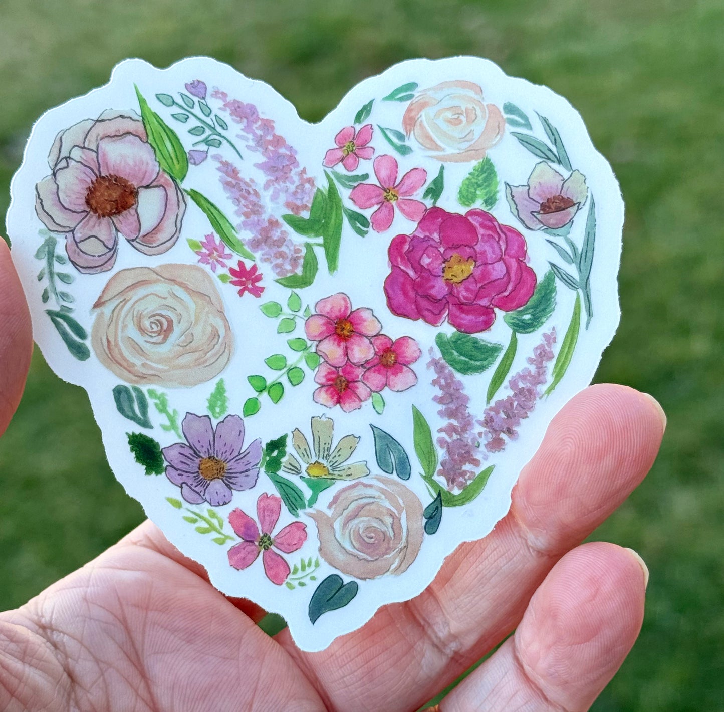 Watercolor Flower Heart floral Vinyl waterproof sticker