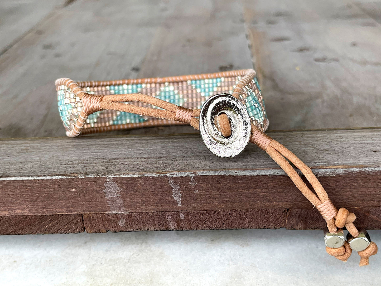 Seafoam Aqua Ombre Diamond beaded friendship bracelet