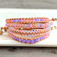 Rose Opal Sunset Beaded Macrame Adjustable Leather Bracelet Set